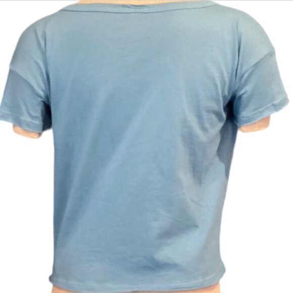 Roxy Cropped Graphic Short Sleeve Tee Top Cotton Tagless Rolled Hem XS Blue 42F - Picture 4 of 5
